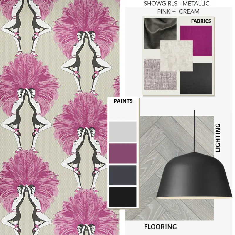 Showgirls tapet metallic rosa og cream