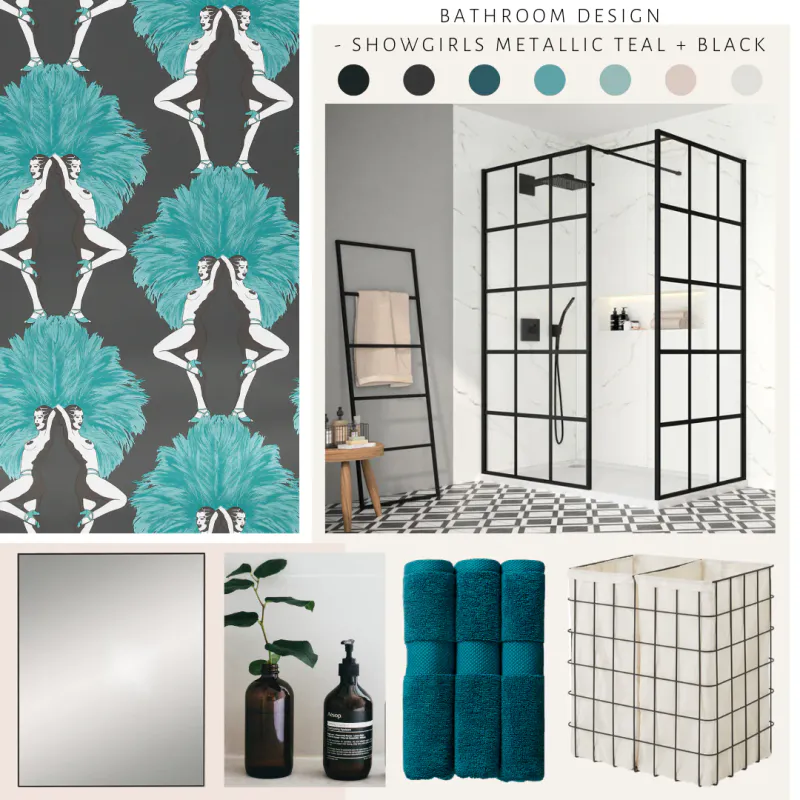 Showgirls tapet metallic teal/blågrønn og sort