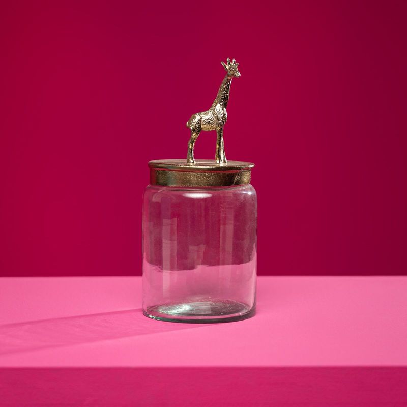 Dekorativ glasskrukke med sjiraff, oppbevaringskrukke