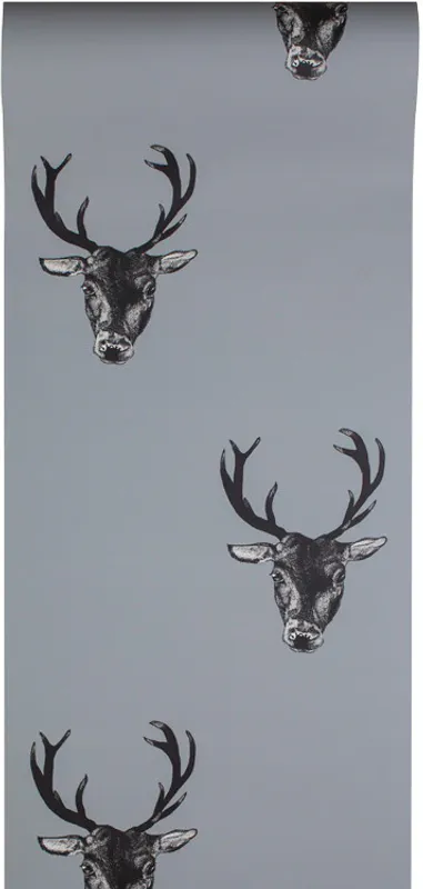 Stag print tapet grå