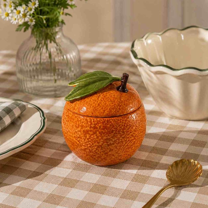 Keramisk appelsin oppbevaringskrukke