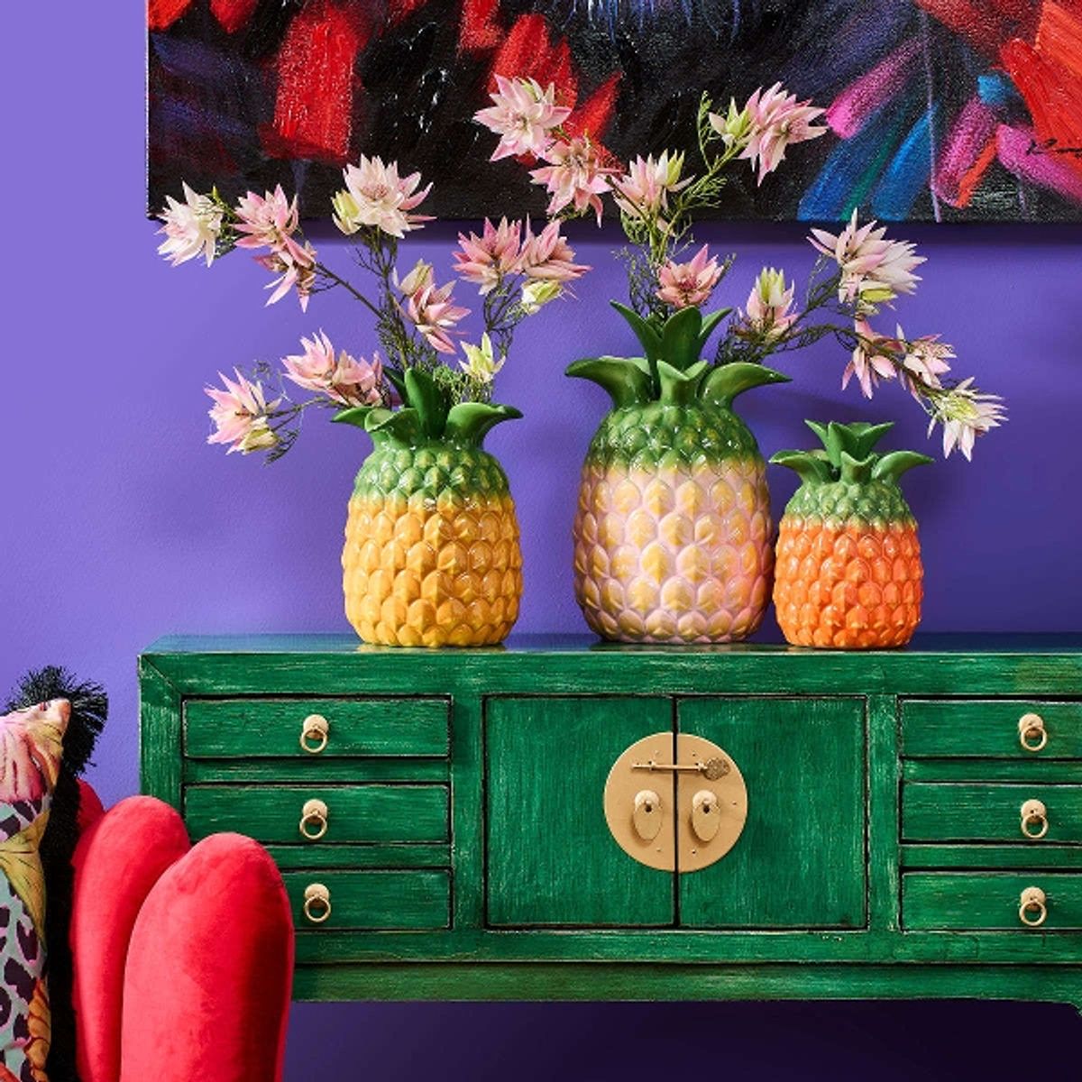 Vase Funky Pineapple grønn - gul, 27cm