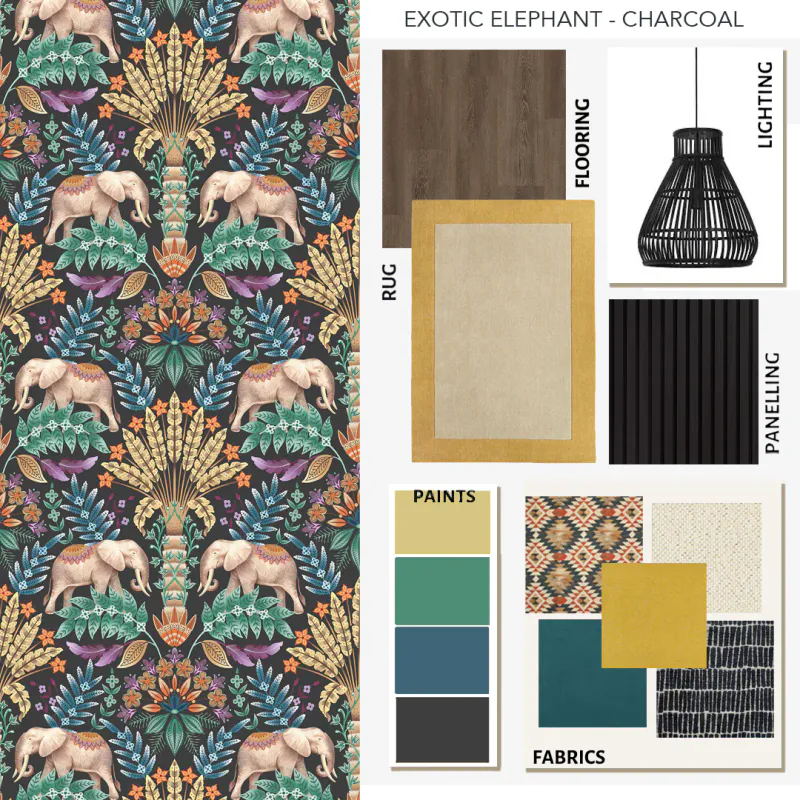 Exotic Elephant tapet charcoal/grå